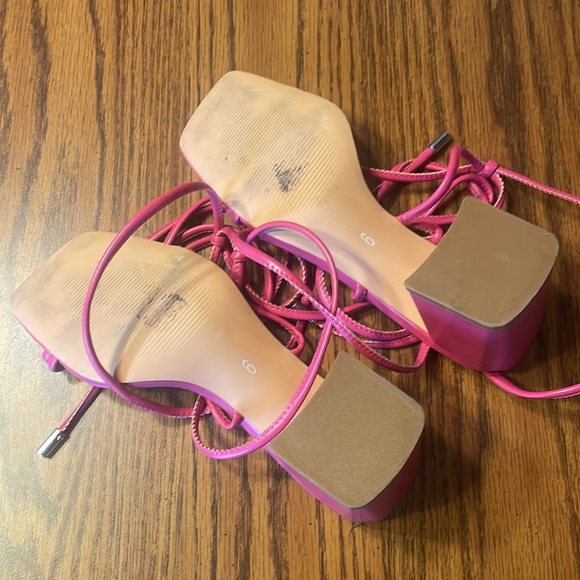 vivianly women’s lace up chunky heel sandals, ankle wrap heel, size 6. - Picture 5 of 9